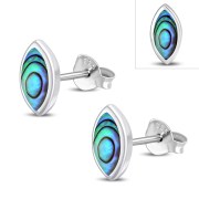 Abalone Lens Shaped Silver Earrings, e351st